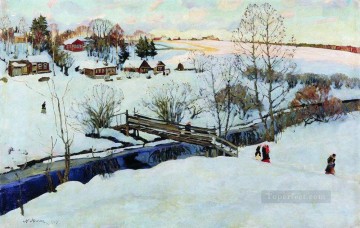  nevado Arte - El pequeño puente de invierno 1914 Konstantin Yuon Paisaje nevado